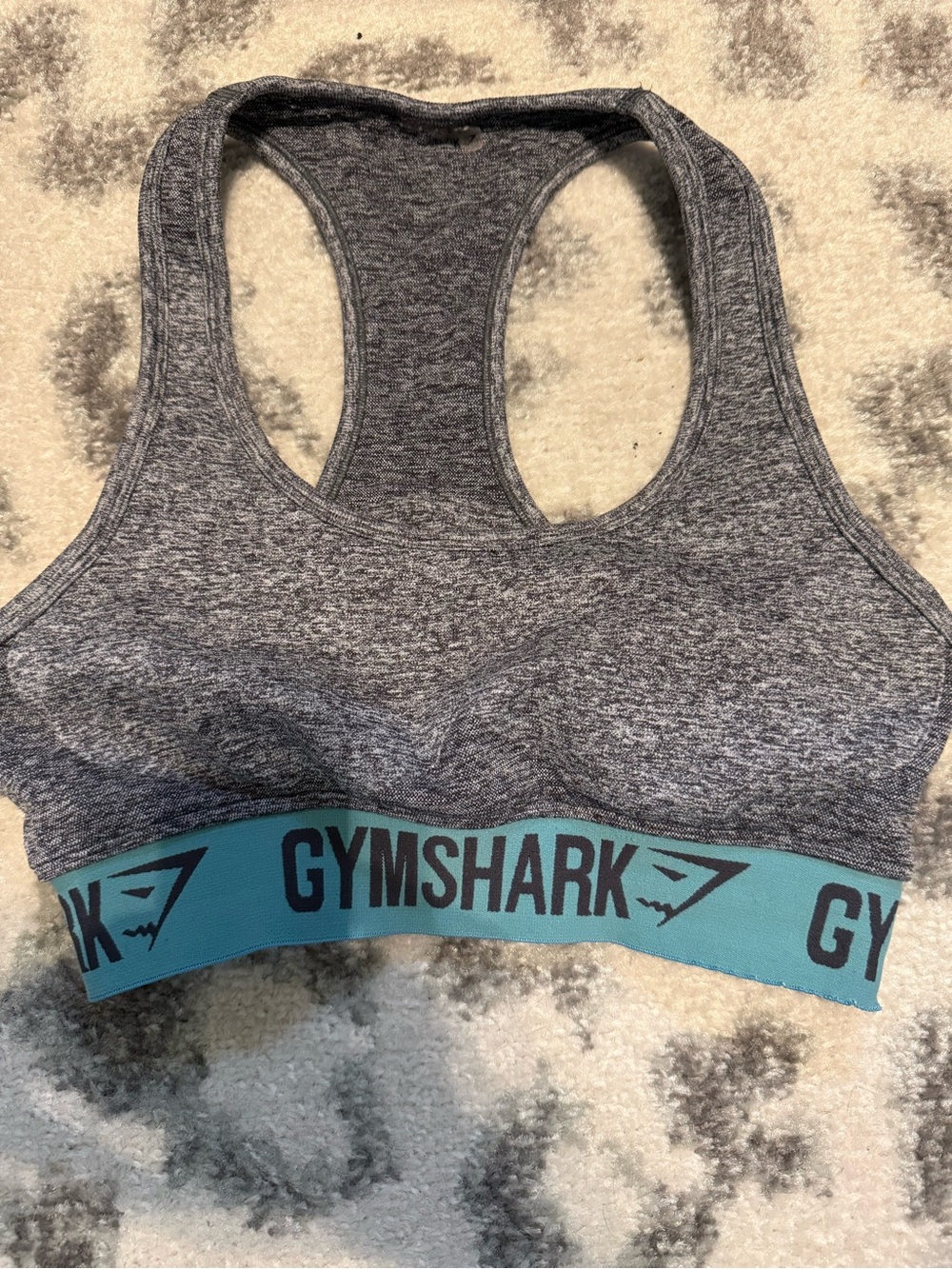 Gymshark Gray Racerback Sports Bra with Teal Logo Band